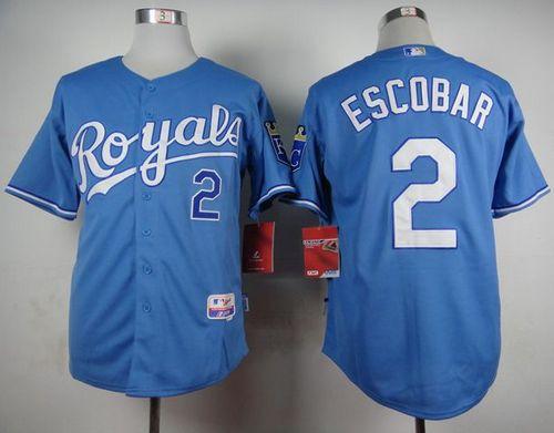 Royals #2 Alcides Escobar Light Blue Alternate 1 Cool Base Stitched MLB Jersey